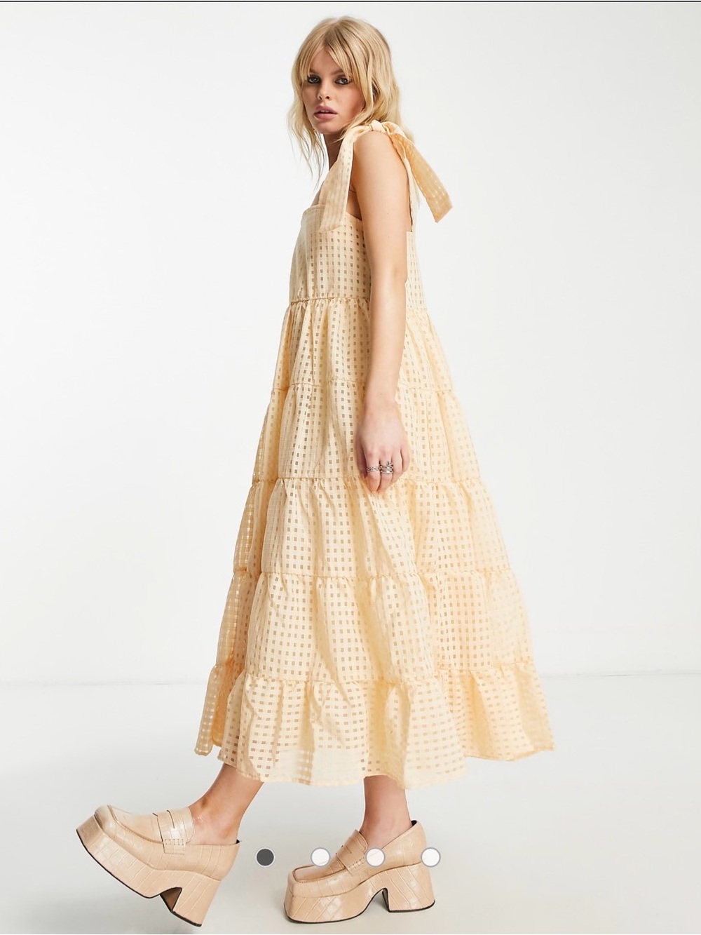 Sister Jane Tiered Tie-Strap Maxi Dress in Peach